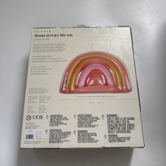 Sunnylife Float Away Lie On Pool Float Pink Rainbow 63" x 41.5" NEW MSRP $60 - Picture 2 of 8